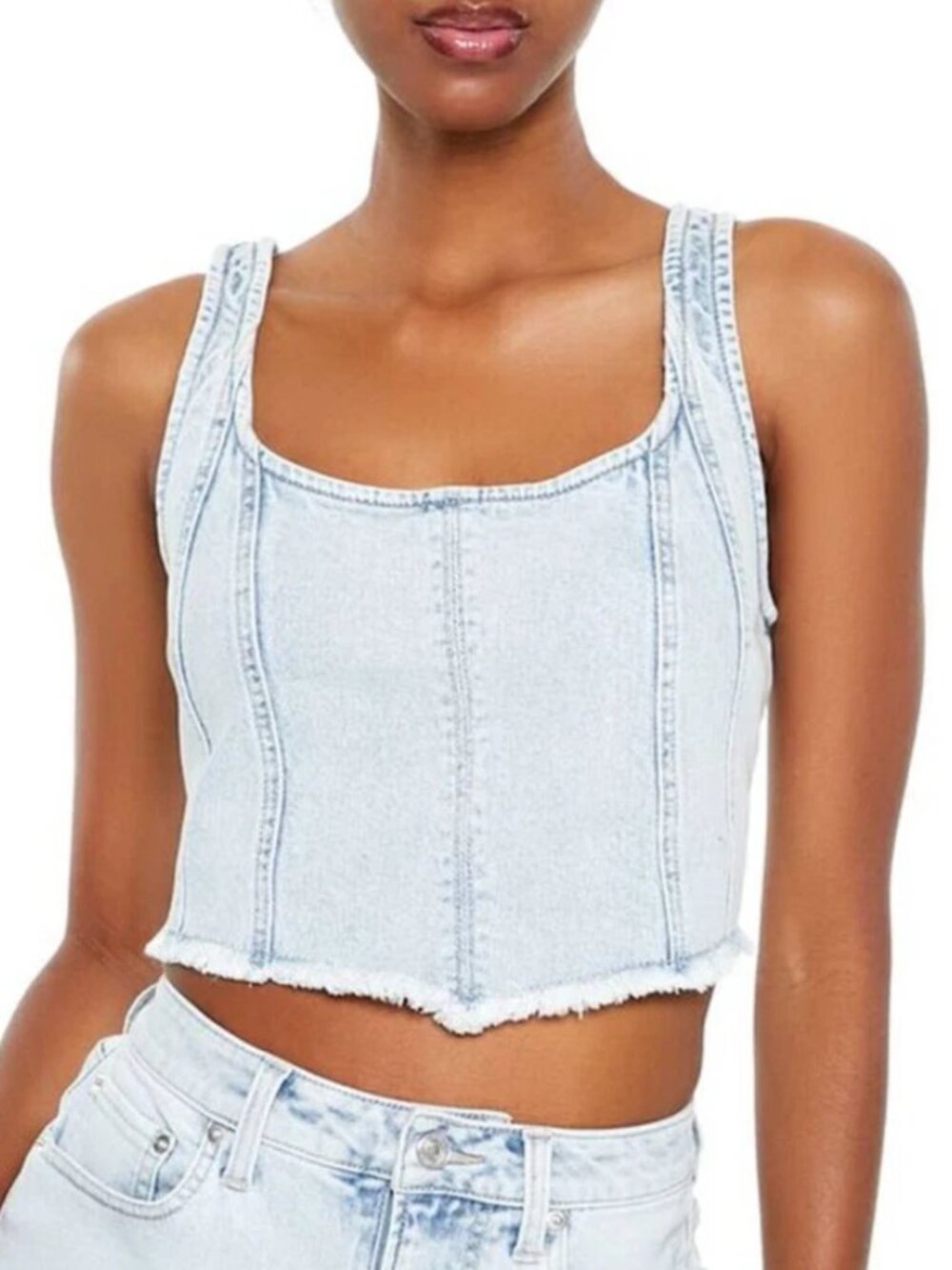 Denim light blue sleeveless bustier cropped tank top Women's SMALL y2k 90s crop